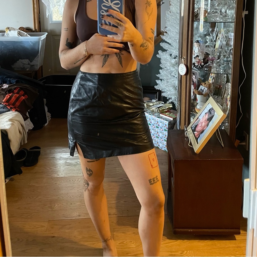 Danier Black Leather Mini Skirt